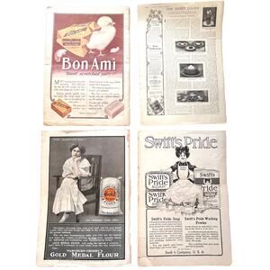 20th Century 1900s Antique Ephemera Lot of 4 Double Sided Advertisements